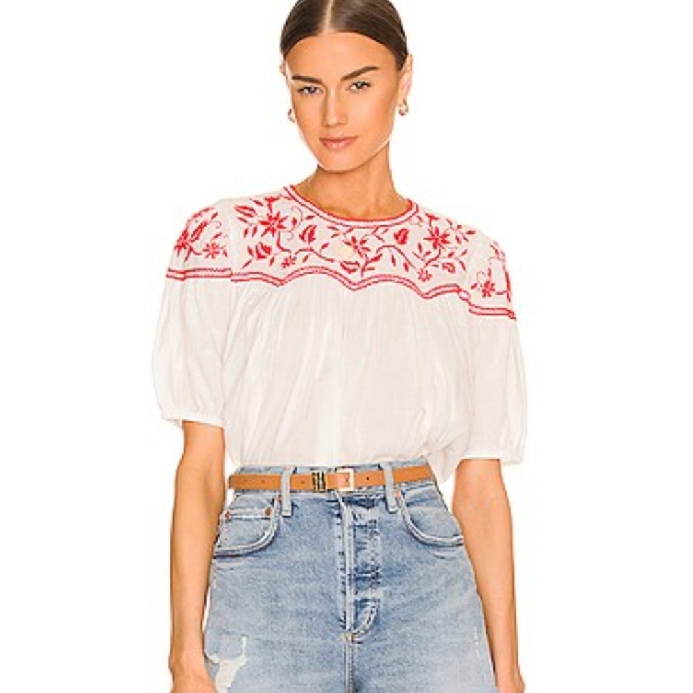 The Great the Sun Prairie White Top Red Embroidery Boho Festival Cottage sz S-M
